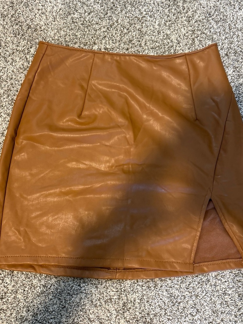 Rewash Brown Faux Leather Mini Skirt with Front Slit